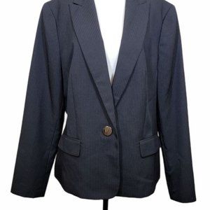 LE Suit Pinstripe Blazer Navy Blue Size 14 Classic Business